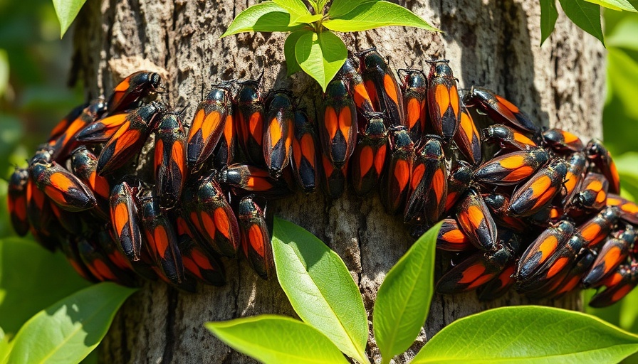 Cicadas on tree at Kings Island with vibrant wings.
