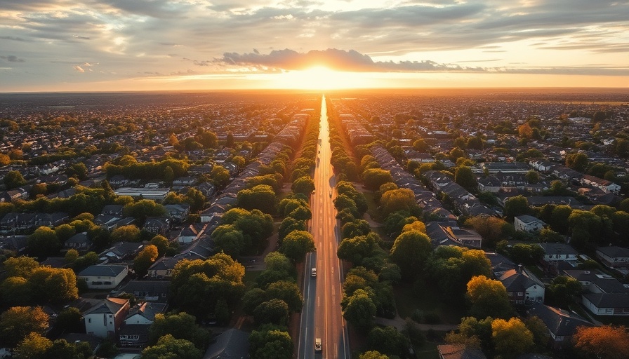 Urban landscape at sunset illustrating community impact