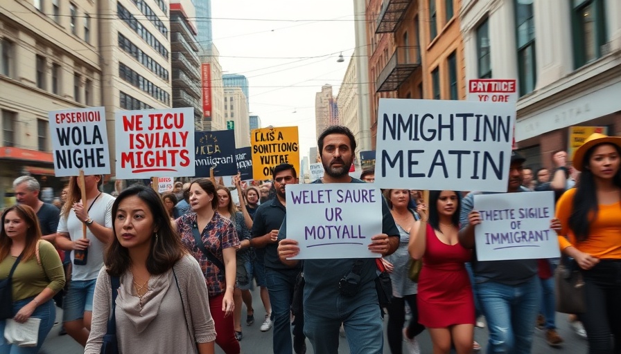 No Kings immigration protests with diverse group holding protest signs.
