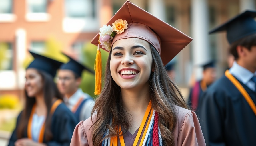 Maywood Academy High School graduation with smiling graduates.