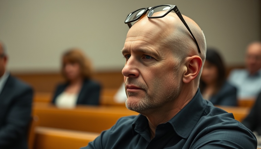 Courtroom scene with man discussing AI robocalls voter suppression acquittal.