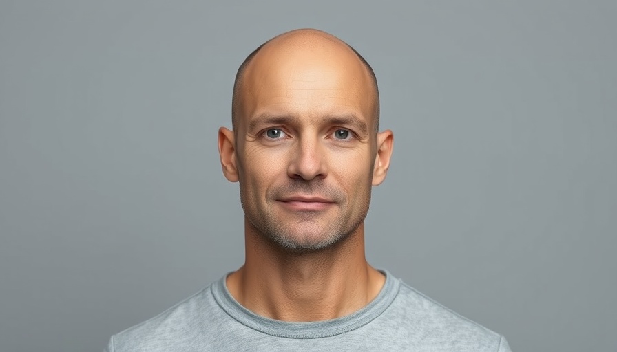 Bald man with a neutral expression, plain grey background.