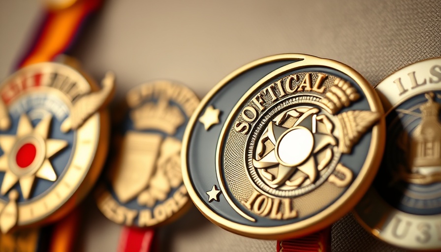 Detailed Riverside County badges reflecting authority in a close-up view.