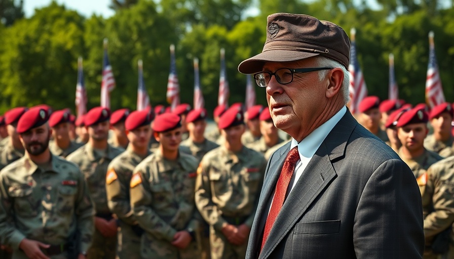 Politicizing the military: man addresses soldiers at outdoor gathering.