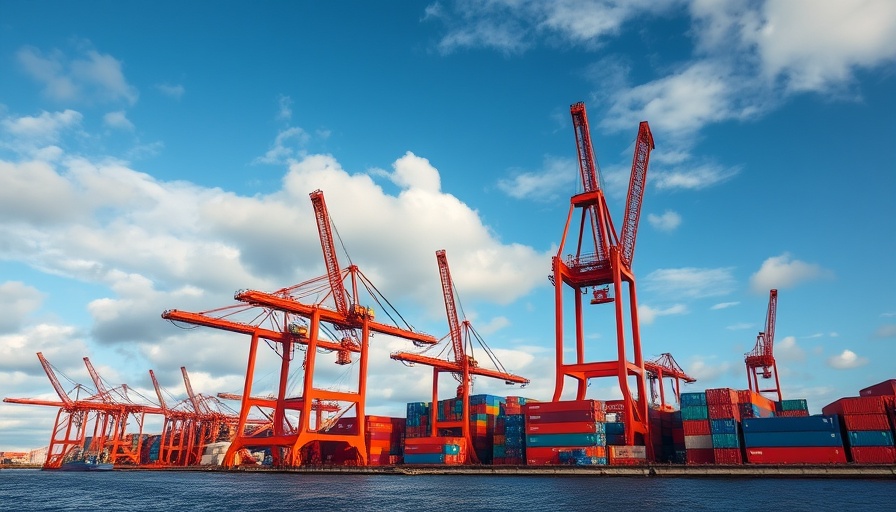Impact of Trump's tariffs on California ports depicted with cranes and containers