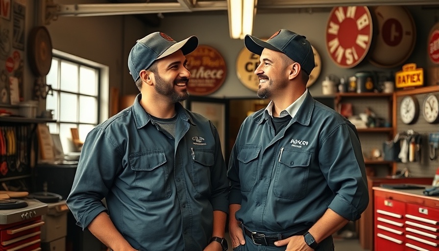 Century-Old Auto Shop Revival: Friendly duo in vintage garage.