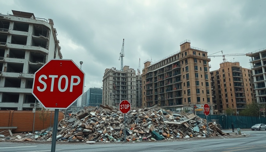 Stop sign in front of Long Beach redevelopment demolition site