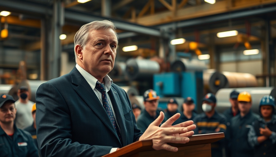 Politician speaking at a steel plant about Nippon Steel investment in US Steel.