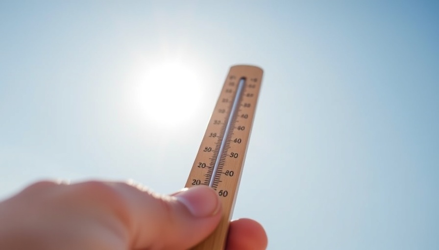 Thermometer held under bright sun, smart home cooling solutions concept.