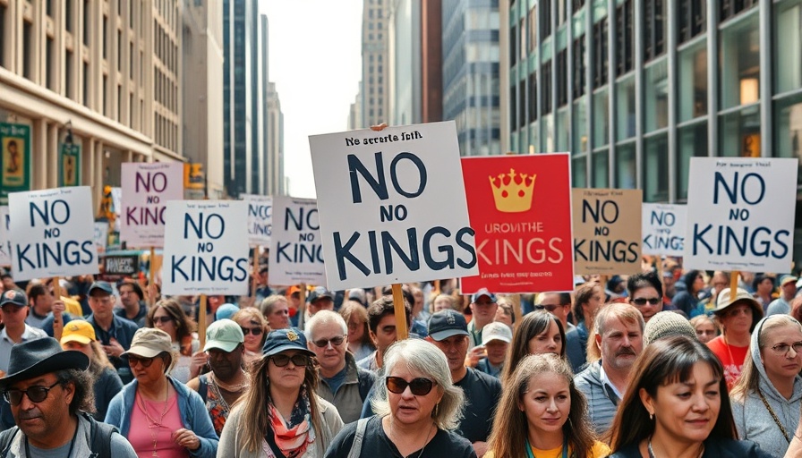No Kings protests in Southern California with vibrant crowd holding signs.