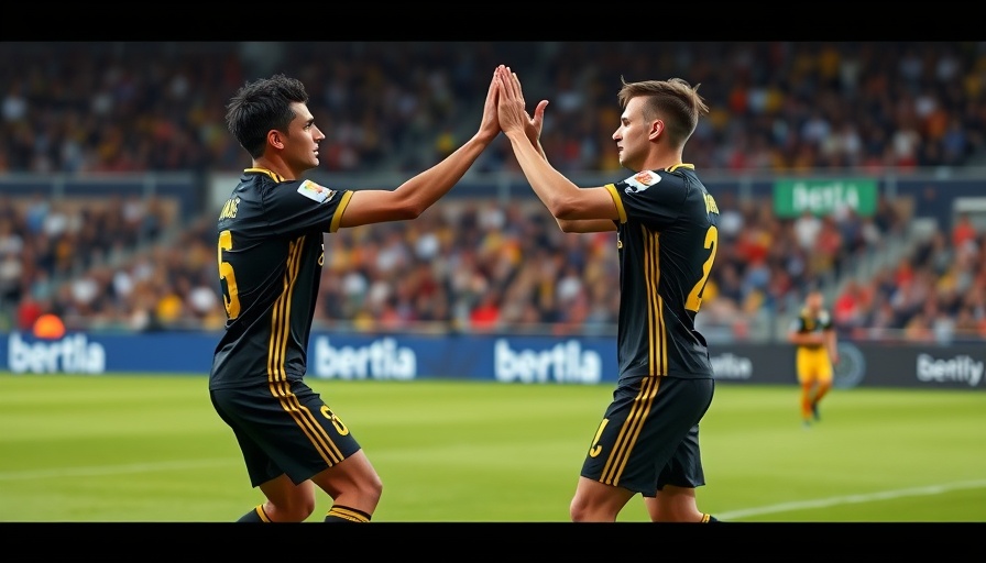 Soccer players high-five on field, FIFA Club World Cup event.