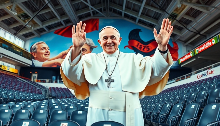 Mural of Pope Leo in White Sox Stadium with jersey display.