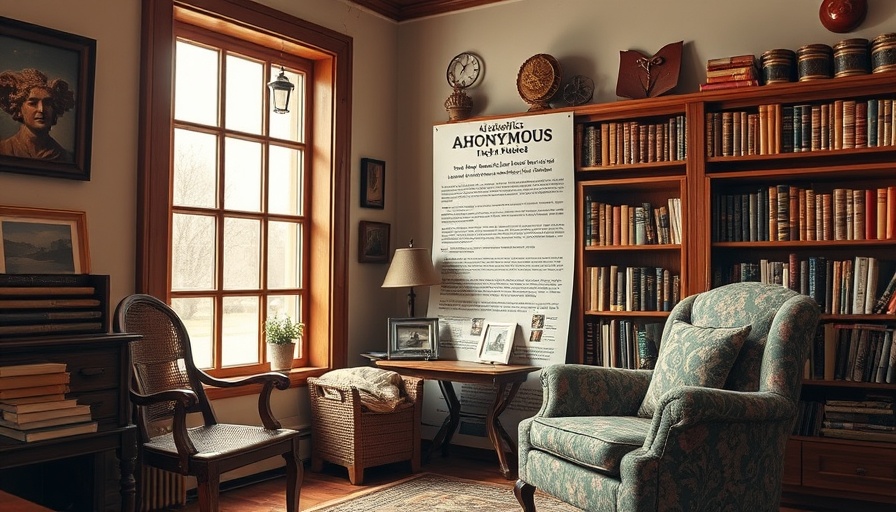 Founder's Day Weekend Alcoholics Anonymous display in a cozy corner with vintage furniture.