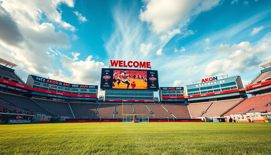 Streamer University welcome message on Akron's stadium scoreboard.