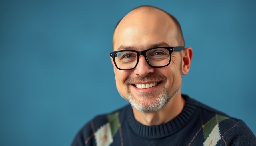 Portrait of a smiling man in glasses, wearing an argyle sweater.