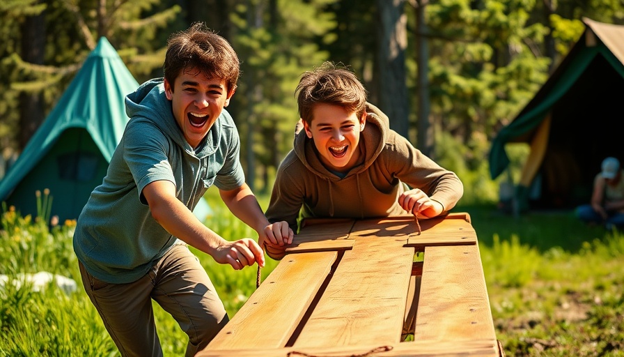 Young men at camp Akron participating in team activity.