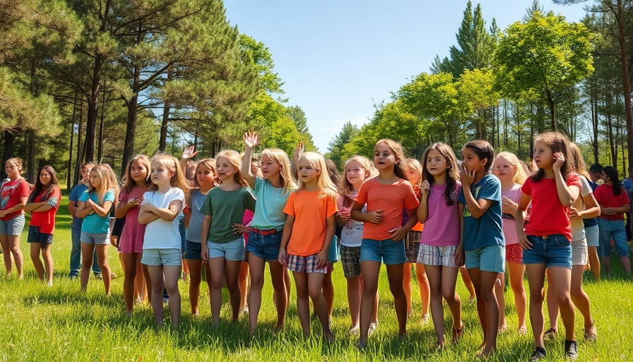 Girls Camp 2023 gathering in a field, participating in activities.