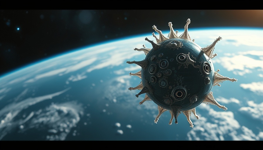 Futuristic biocomposites floating in low-earth orbit.