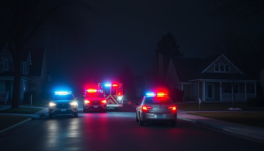Nighttime emergency scene in Akron with police cars and flashing lights