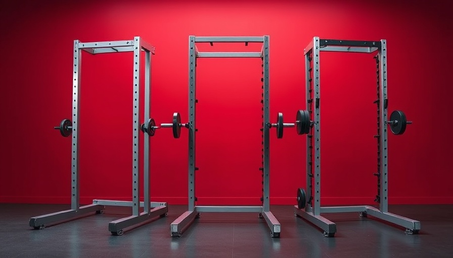 Top 2025 power racks displayed on a red backdrop.