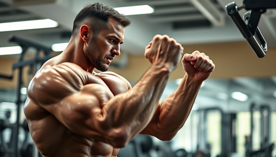 Athlete performing weighted tricep dips for muscle growth in a gym.