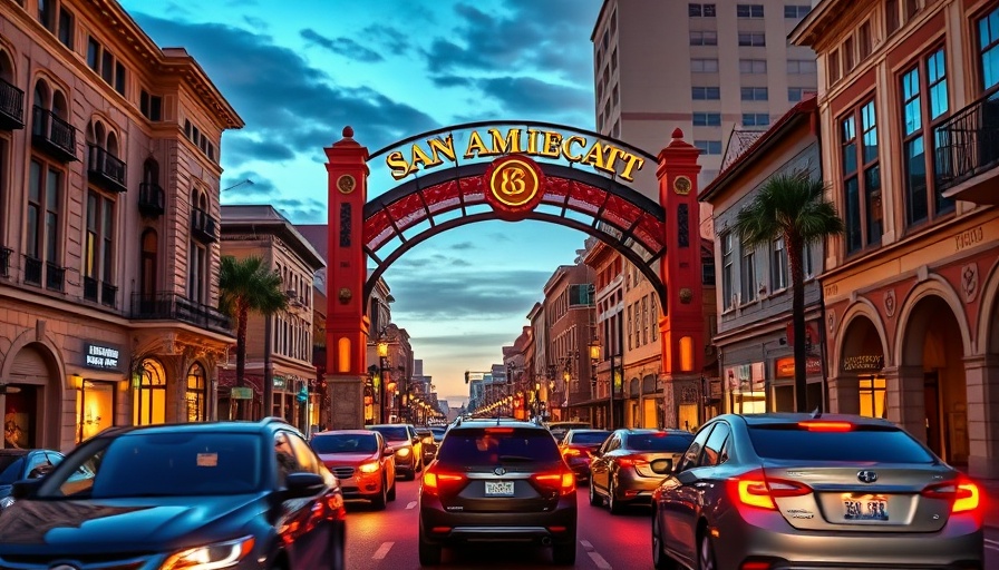 Gaslamp Quarter entrance in San Diego during twilight.