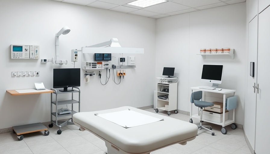 Modern clinical office setup, related to Medicaid Data Misuse, with examination table and medical equipment.