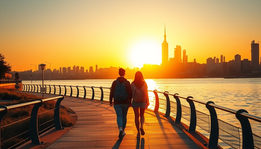 San Diego County heat advisory: Women walking by waterfront at sunset.