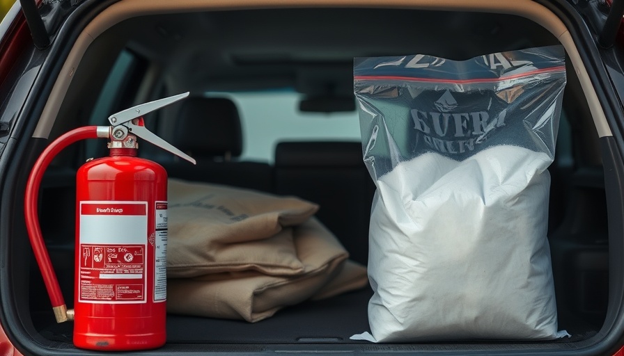 Large bag of white powder and fire extinguisher in SUV trunk.
