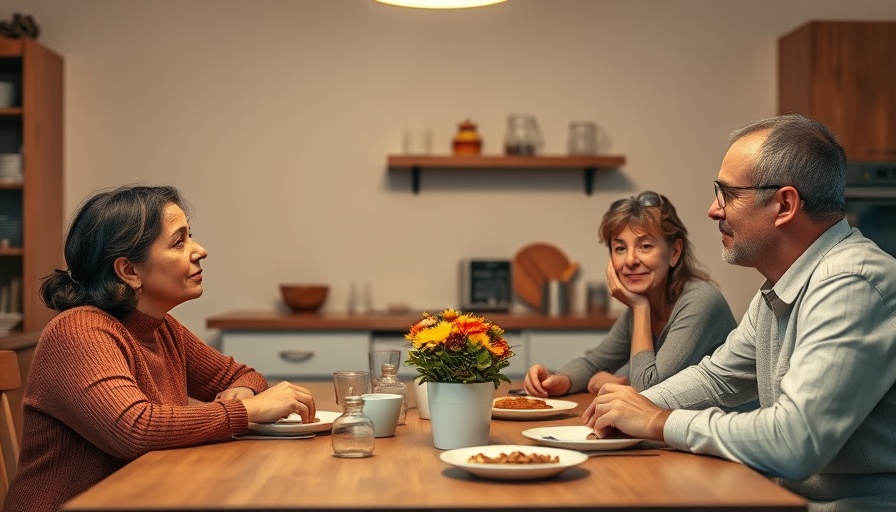 Asylum seekers in Mexico having a discussion around a table.