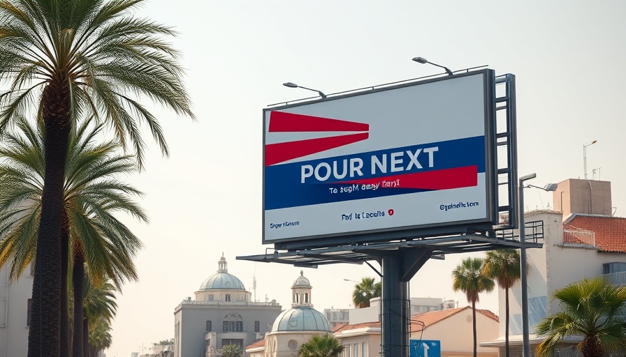 Political billboard among palm trees in San Diego County.