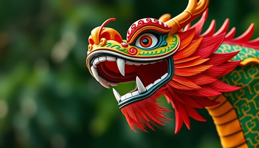 Colorful dragon head at Lunar New Year events in San Diego.