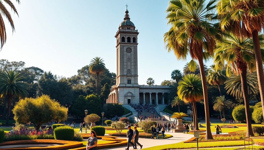 Balboa Park's gardens and iconic tower in San Diego