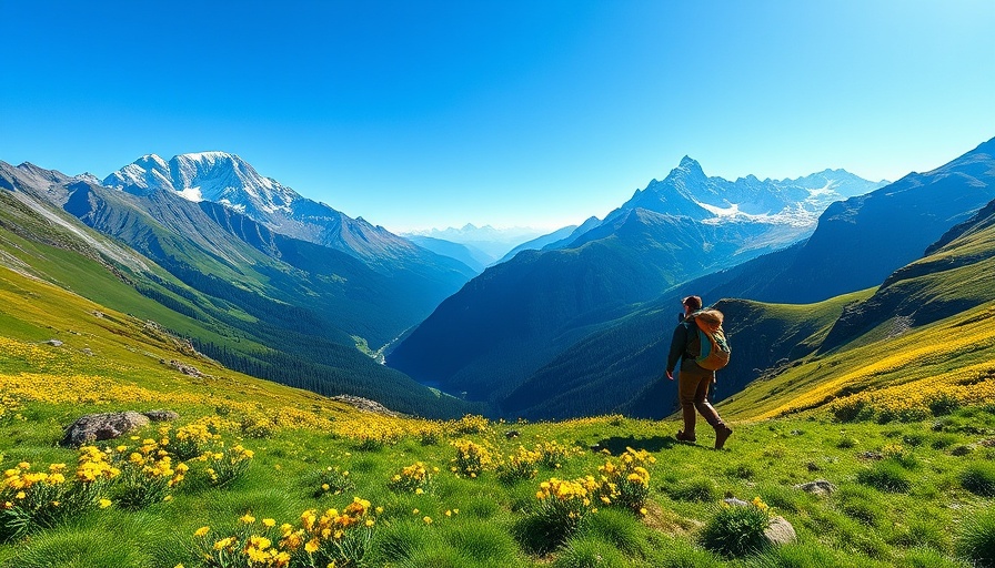 Backpacking Kennedy Lake: hikers in vibrant mountain scenery with snow caps.