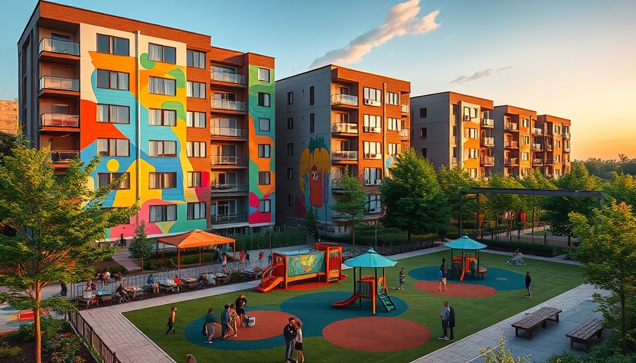 Affordable housing in San Diego with colorful murals and vibrant playground.