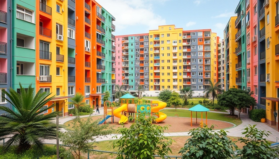 Affordable housing complex with colorful apartments and playground in Santa Cruz.