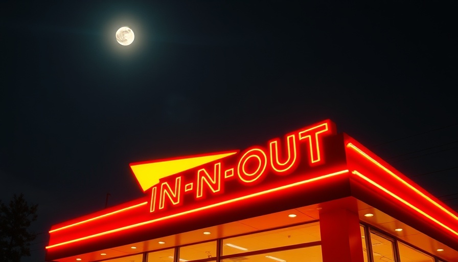 In-N-Out Burger sign glowing at night, related to hairstyle discrimination lawsuit.