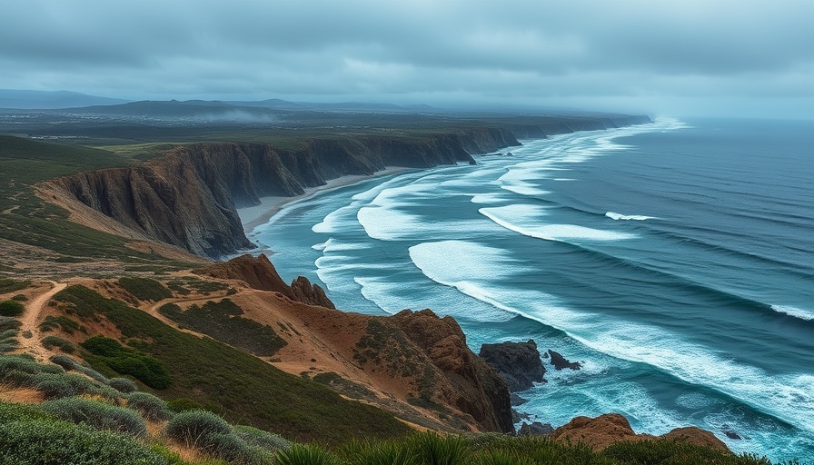 Rugged coastline view at Torrey Pines State Natural Reserve under cloudy skies.