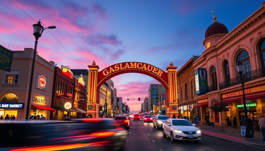 San Diego Gaslamp Quarter vibrant evening scene with iconic arch.