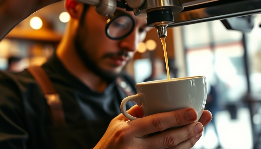 Latte art creation in a cozy coffee shop.