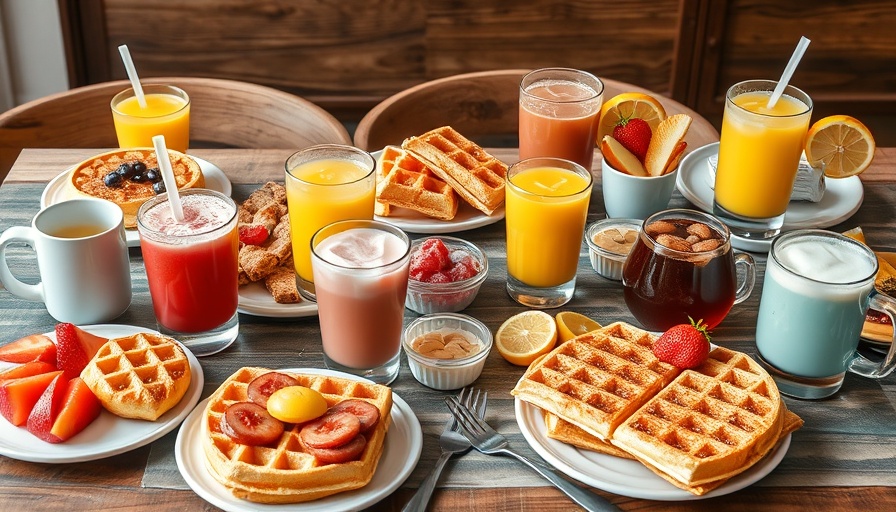 Best brunch in San Diego with vibrant drinks and waffles.