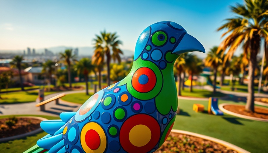 Colorful sculpture at Coronado Island playground, ideal for kids.