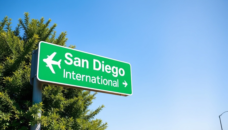 San Diego Airport sign directing against clear sky.