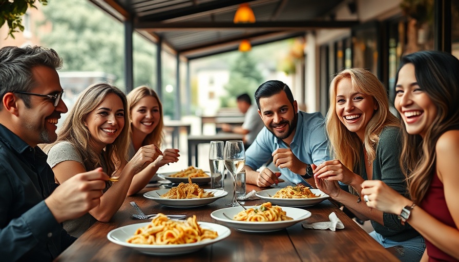 Group of friends enjoying pasta on San Diego food tour.