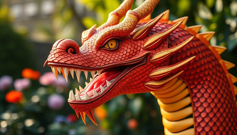 Vibrant dragon head costume at Lunar New Year events in San Diego.