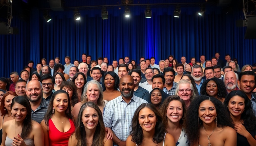 UC San Diego Triton Awards 2025 attendees on stage with blue lighting.