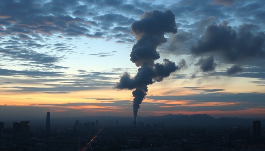 Intense smoke over cityscape at twilight, signifying conflict, America First U.S. involvement Israel Iran war