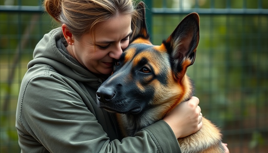 Animal rescuer embraces Belgian Malinois, showcasing compassion in dog rescue.