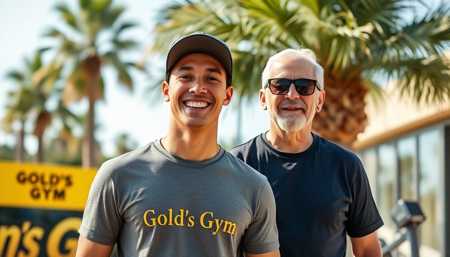 Sam Sulek's Gold's Gym workout with a famous figure outdoors.