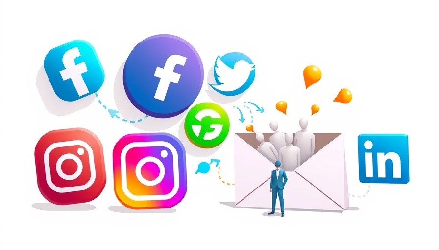 Illustration of social media icons directing to an email funnel